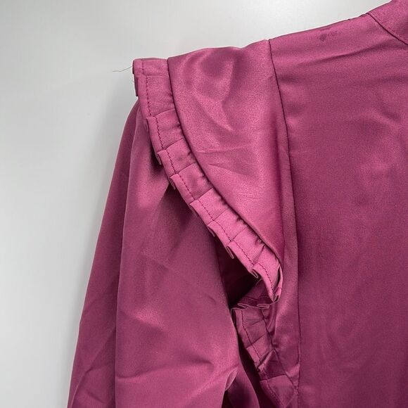 Calligraphie high collar satin Victorian blush pink pleated yoke puff sleeve NEW - Picture 8 of 14